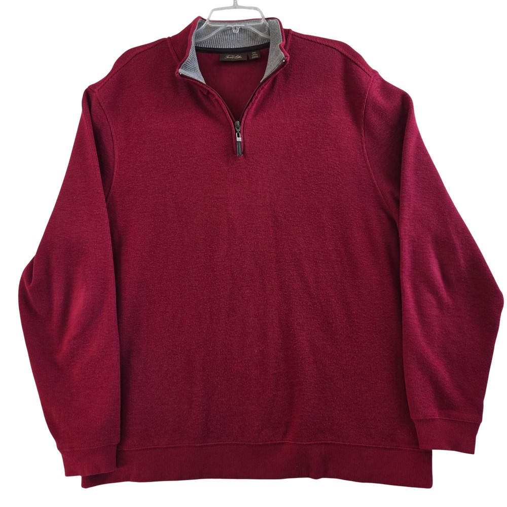 Tasso Elba Mens 2XL Burgundy 1/4 Zip Heavy Pullover Sweater Versatile Textured - Picture 6 of 8